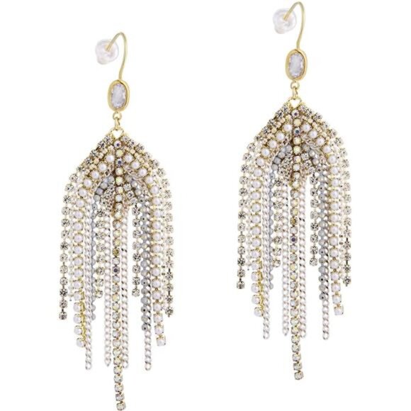 Handmade Boho Tassel Earrings | Crystal Bead & Pearl Dangle - Picture 2 of 5